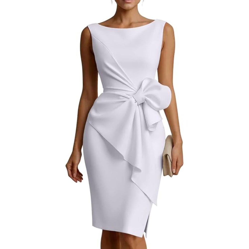 Elegant Bow Midi Dress, Large, 15D203D011